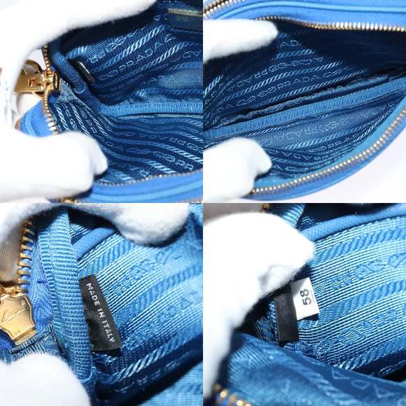 PRADA Shoulder Bag Nylon Gold Blue - Picture 12 of 12